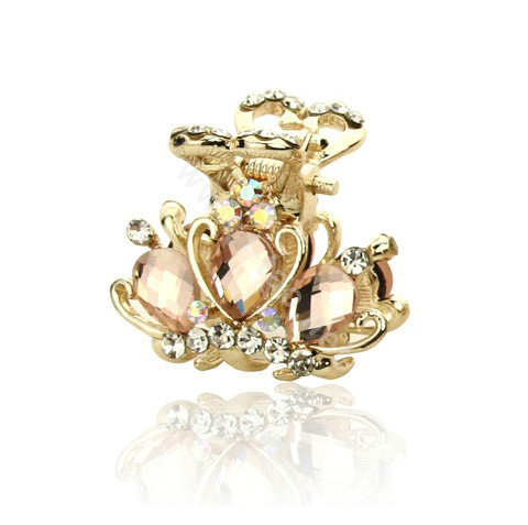 Hair Jewelry Crystal Crown Gold Plated Metal Rhinestone Hair Clip Claw Clamp - Champagne