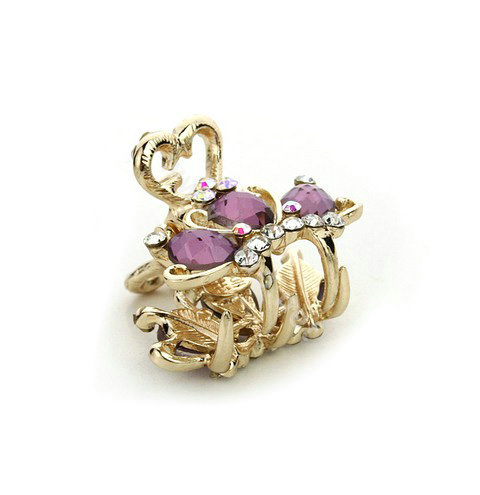 Hair Jewelry Crystal Crown Gold Plated Metal Rhinestone Hair Clip Claw Clamp - Purple
