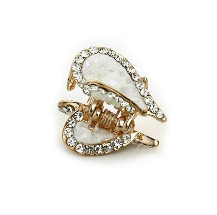 Hair Jewelry Crystal Lover Gold Plated Metal Rhinestone Hair Clip Claw Clamp - White