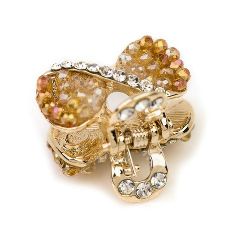 Hair Jewelry Crystal Rhinestone Bowknot Metal Hair Clip Claw Clamp - Champagne