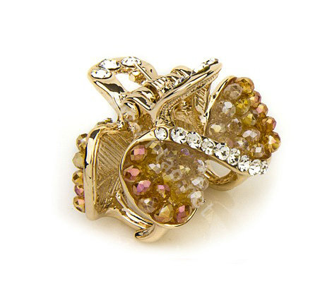 Hair Jewelry Crystal Rhinestone Bowknot Metal Hair Clip Claw Clamp - Champagne