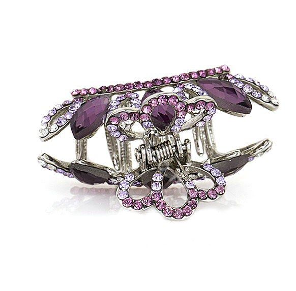 Hair Jewelry Crystal Rhinestone Crown Gold Plated Metal Hair Clip Claw Clamp - Purple