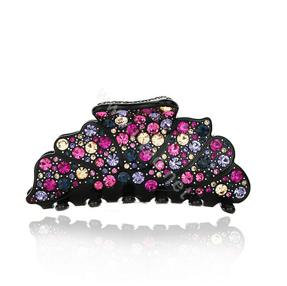 Hair Jewelry Floral Diamond Crystal Rhinestone Hair Clip Claw Clamp - Black