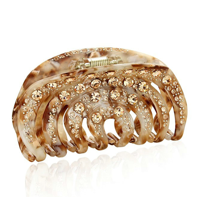 Hair Jewelry Rhinestone Crystal Full Diamond Hair Clip Clamp Claw - Champagne