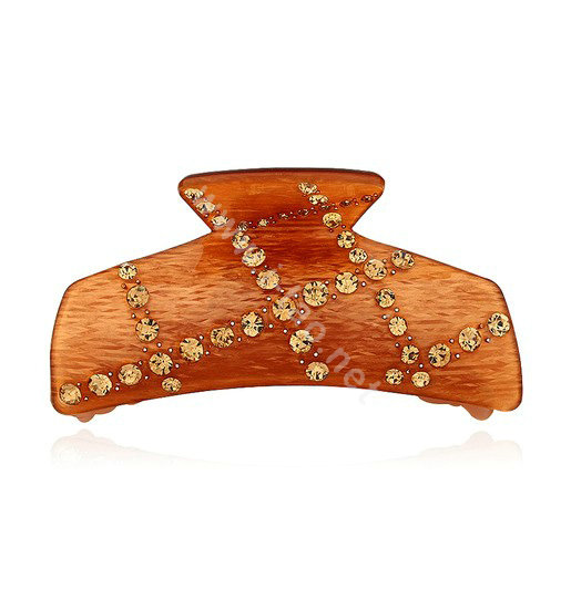 Hair Jewelry Rhinestone Crystal Resin Hair Clip Claw Clamp - Coffee