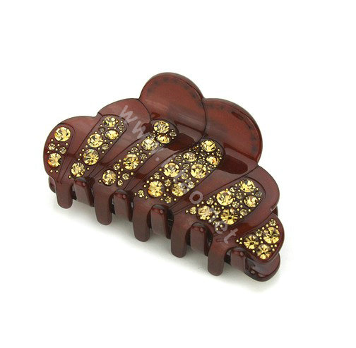 Hair Jewelry Sparkly Crystal Rhinestone Hair Clip Claw Clamp - Coffee