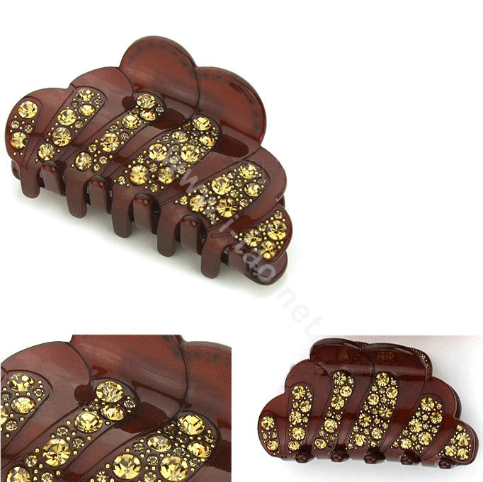 Hair Jewelry Sparkly Crystal Rhinestone Hair Clip Claw Clamp - Coffee