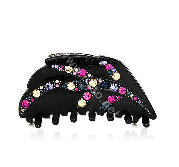 Hair Jewelry Tree leaf Rhinestone Crystal Hair Clip Claw Clamp - Black