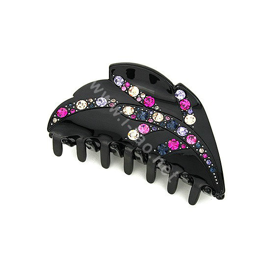 Hair Jewelry Tree leaf Rhinestone Crystal Hair Clip Claw Clamp - Black