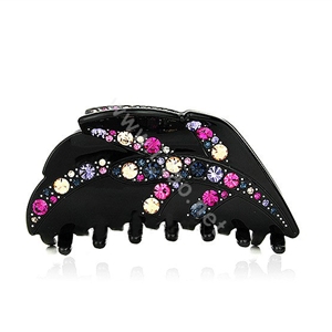 Hair Jewelry Tree leaf Rhinestone Crystal Hair Clip Claw Clamp - Black