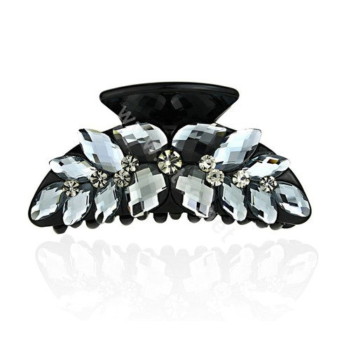 Luxury Hair Jewelry 3D Rhinestone Crystal Hair Clip Claw Clamp - Gray