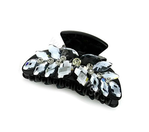 Luxury Hair Jewelry 3D Rhinestone Crystal Hair Clip Claw Clamp - Gray