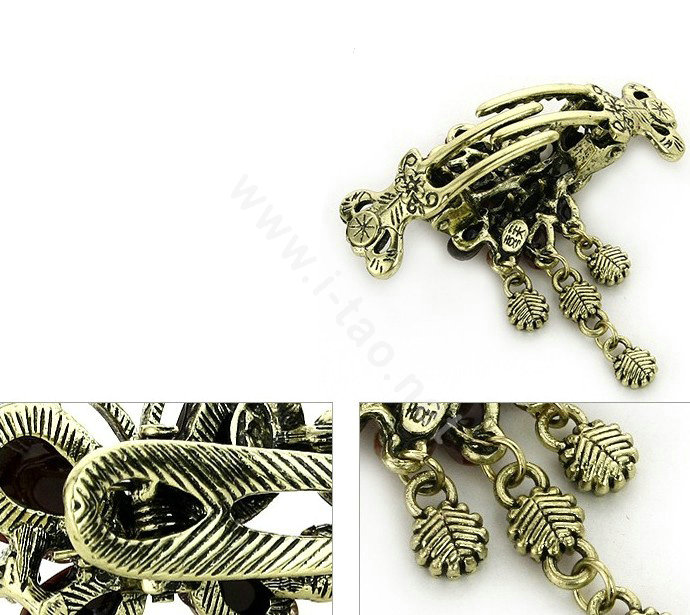 Retro Sparkly Crystal Peacock Metal Hair Barrette Clip Hair Claw Clamp - Purple