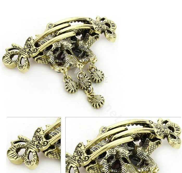 Vintage Sparkly Crystal Flower Gold Plated Metal Hair Barrette Clip Hair Accessory - Purple