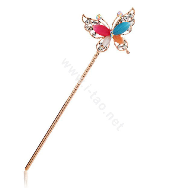 Butterfly Rhinestone Crystal Hairpin Hair Clasp Clip Fork Stick - Multicolor