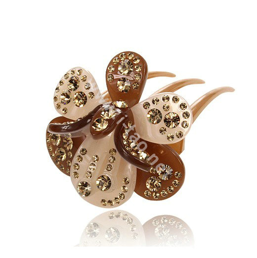 Elegant Hair Jewelry Crystal Rhinestone Flower Hair Pin Comb Clip - Champagne