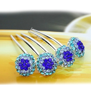 Elegant Hair Jewelry Rhinestone Crystal Ball Metal Hairpin Clip Comb - Blue