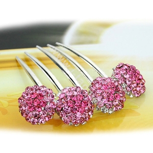 Elegant Hair Jewelry Rhinestone Crystal Ball Metal Hairpin Clip Comb - Pink
