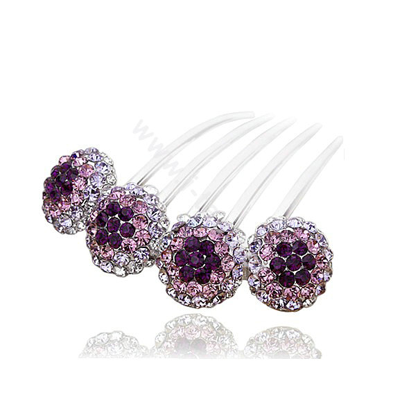 Elegant Hair Jewelry Rhinestone Crystal Ball Metal Hairpin Clip Comb - Purple