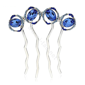 Elegant Hair Jewelry Rhinestone Crystal Circle Metal Hairpin Clip Comb - Blue