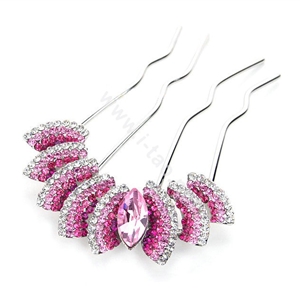 Elegant Hair Jewelry Rhinestone Crystal Metal Hairpin Clip Comb Pin - Pink