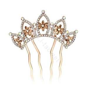 Hair Accessories Crystal Rhinestone Flower Crown Metal Hair Pin Clip Comb - Coffee