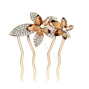 Hair Accessories Metal Crystal Rhinestone Flower Hair Pin Clip Comb - Coffee White