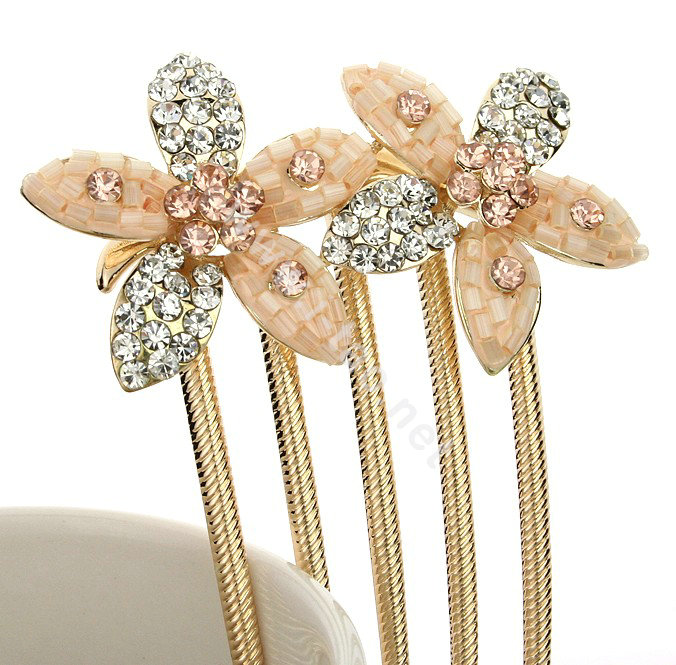 Hair Jewelry Crystal Rhinestone Flower Metal Hairpin Clip Pin Comb - Champagne