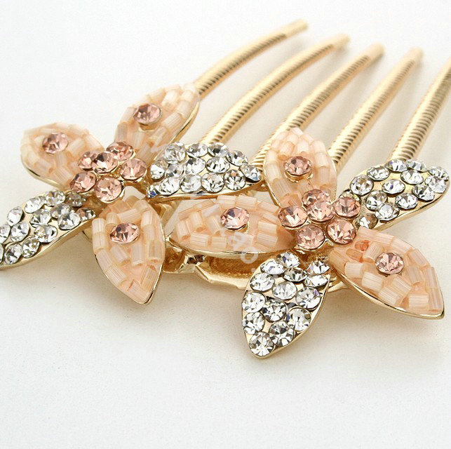 Hair Jewelry Crystal Rhinestone Flower Metal Hairpin Clip Pin Comb - Champagne