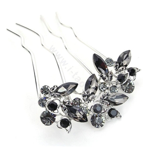 Hair Jewelry Crystal Rhinestone Lover Flower Metal Hairpin Clip Comb Pin - Black