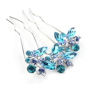 Hair Jewelry Crystal Rhinestone Lover Flower Metal Hairpin Clip Comb Pin - Blue