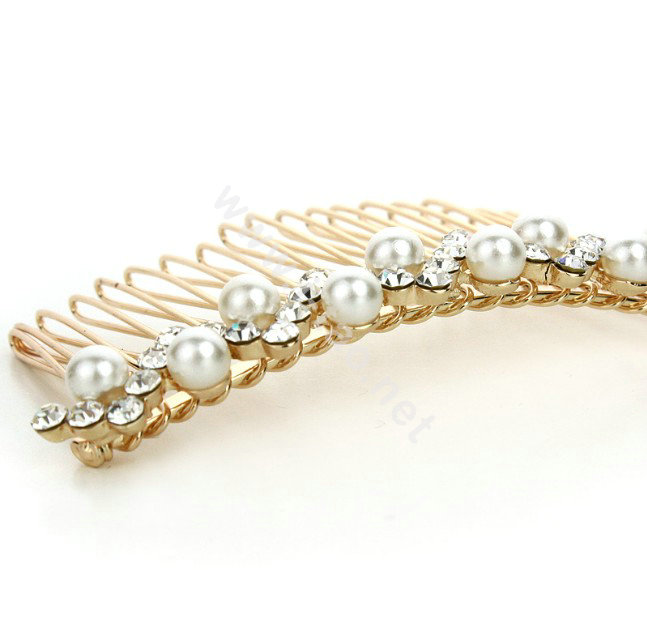 Hair Jewelry Crystal Rhinestone Pearl Metal Hair Pin Comb Clip - White