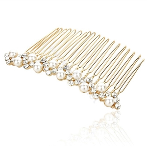 Hair Jewelry Crystal Rhinestone Pearl Metal Hair Pin Comb Clip - White