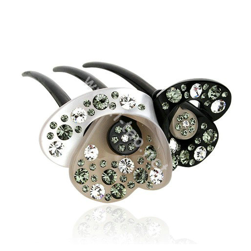 Hair Jewelry Crystal Rhinestone lotus Flower Hair Pin Comb Clip - Black