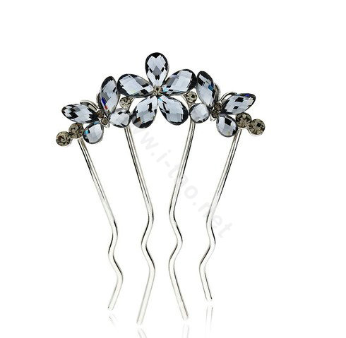 Hair Jewelry Rhinestone Crystal Butterfly Flower Metal Hairpin Clip Comb Pin - Gray