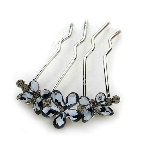 Hair Jewelry Rhinestone Crystal Butterfly Flower Metal Hairpin Clip Comb Pin - Gray