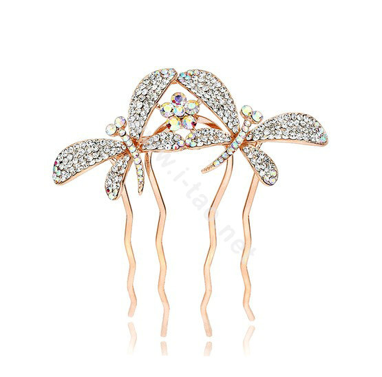 Hair Jewelry Rhinestone Crystal Butterfly Metal Hair Pin Clip Comb - White