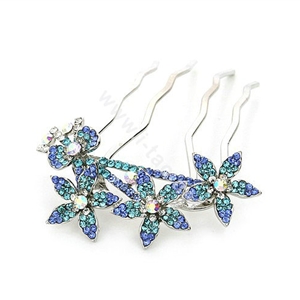 Hair Jewelry Rhinestone Crystal Flower Metal Hairpin Clip Comb Pin - Blue