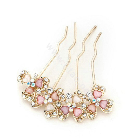 Hair Jewelry Rhinestone Crystal Flowers Metal Hair Pin Clip Comb - Multicolor