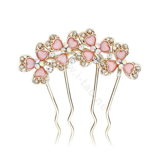 Hair Jewelry Rhinestone Crystal Flowers Metal Hair Pin Clip Comb - Pink