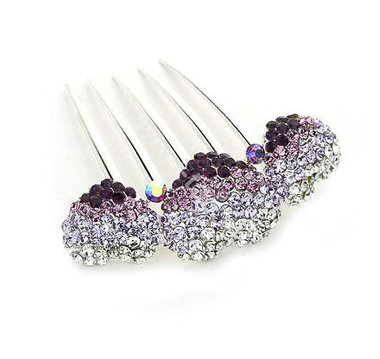 Hair Jewelry Rhinestone Crystal Lover Metal Hairpin Clip Comb Pin - Purple