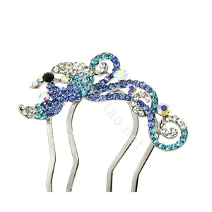 Hair Jewelry Rhinestone Crystal Phoenix Metal Hairpin Clip Comb Pin - Blue