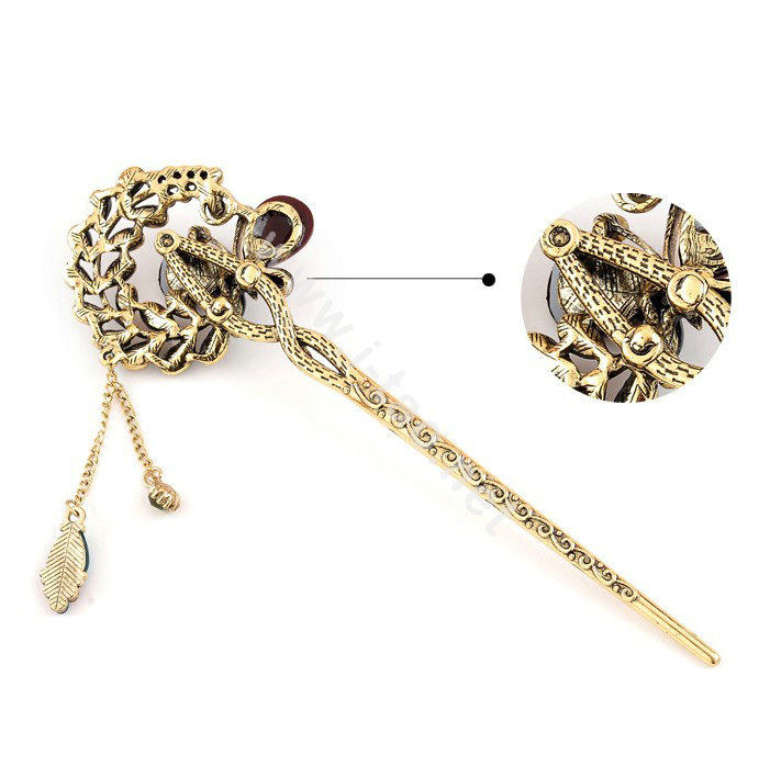 Retro Butterfly Crystal Rhinestone Hairpin Hair Clasp Clip Fork Stick - Multicolor