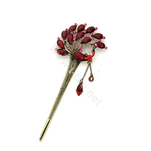 Retro Phoenix Crystal Rhinestone Hairpin Hair Clasp Clip Fork Stick - Red