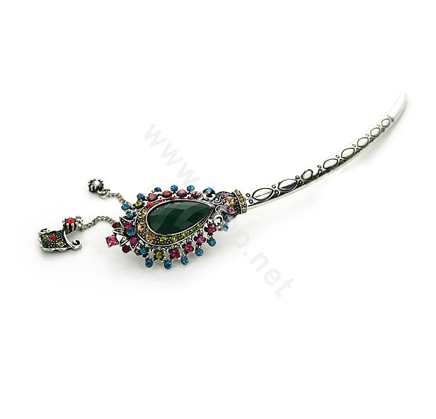 Retro Tassel Crystal Rhinestone Hairpin Hair Clasp Clip Fork Stick - Multicolor