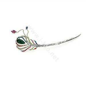 Tassel Feather Crystal Rhinestone Hairpin Hair Clasp Clip Fork Stick - Multicolor