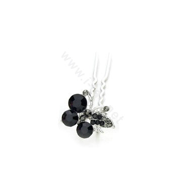U Shape HairPin Crystal Rhinestone Butterfly Metal Hair Comb Clip Fork Stick - Black