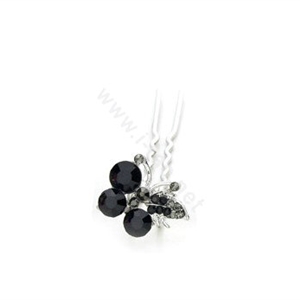 U Shape HairPin Crystal Rhinestone Butterfly Metal Hair Comb Clip Fork Stick - Black