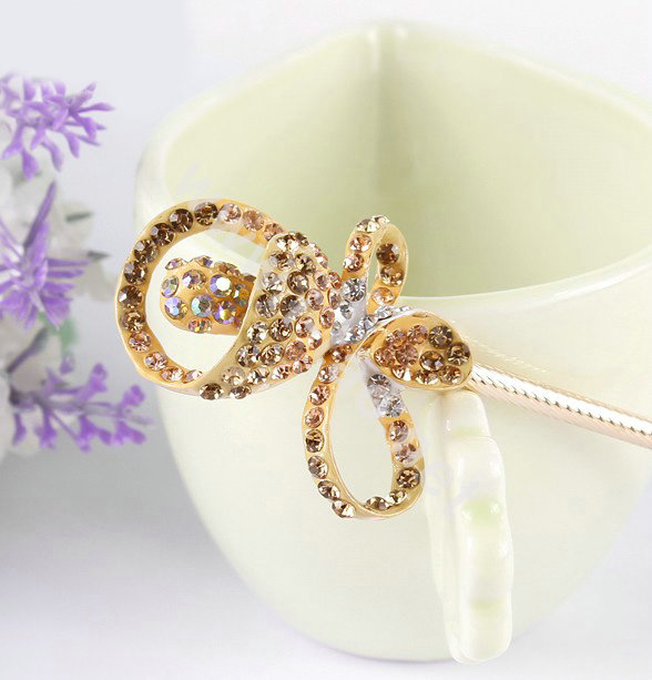 Bling Rhinestone Crystal Flower Hairpin Hair Clasp Clip Fork Stick - Champagne