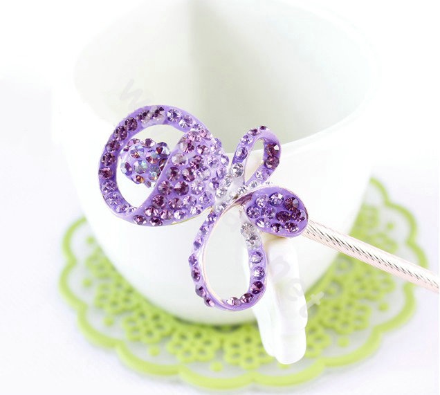 Bling Rhinestone Crystal Flower Hairpin Hair Clasp Clip Fork Stick - Purple